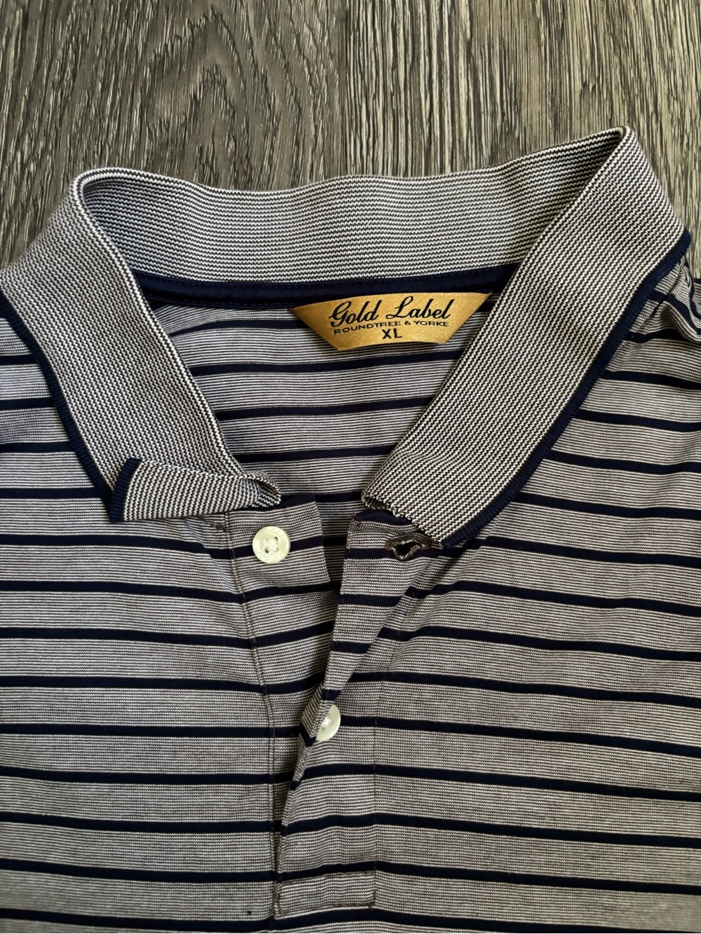 Roundtree & Yorke Navy and Gray Striped Polo